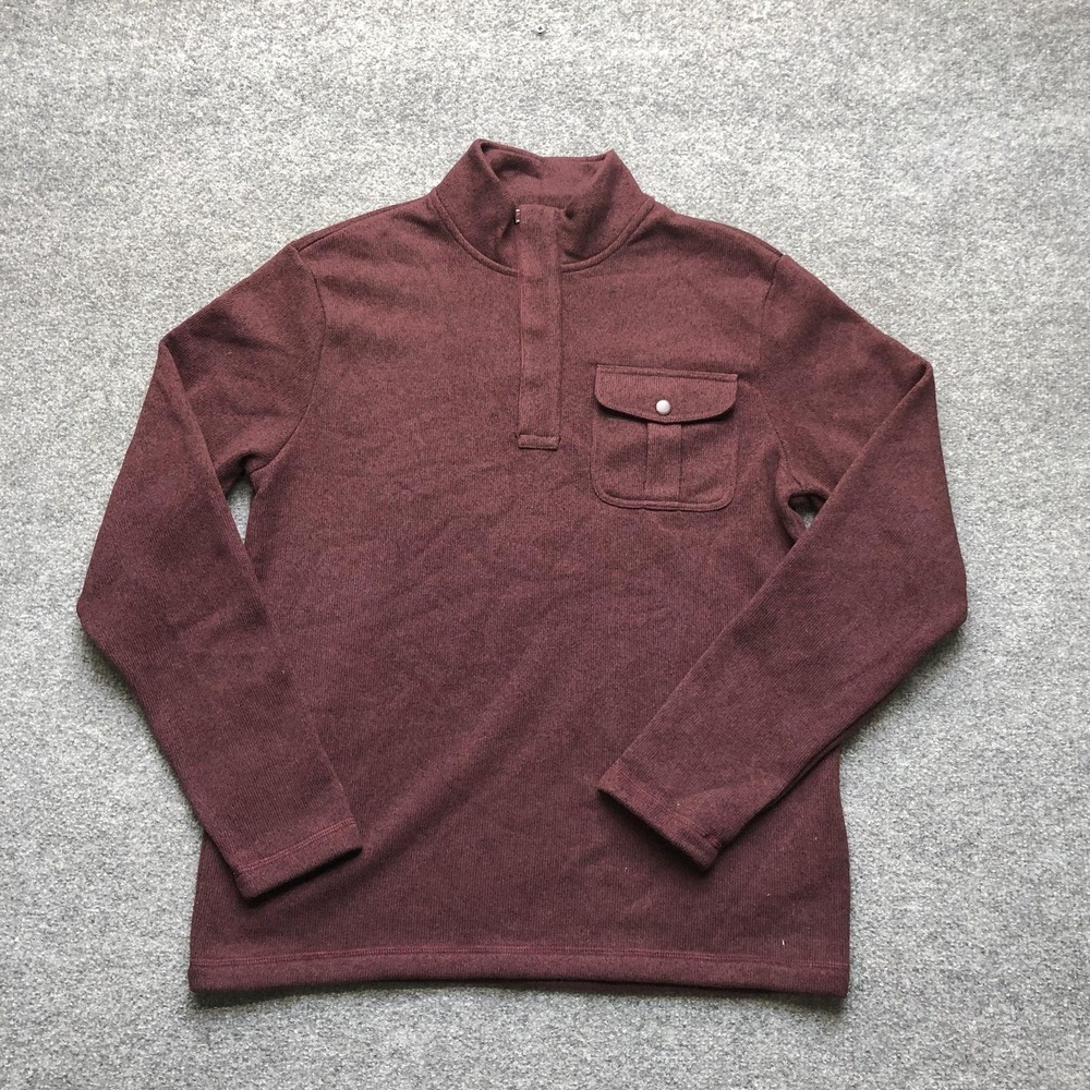 Chaps Sweater Mens Medium Red Mock Neck 1/4 Zip Chest Pocket Knit Pullover